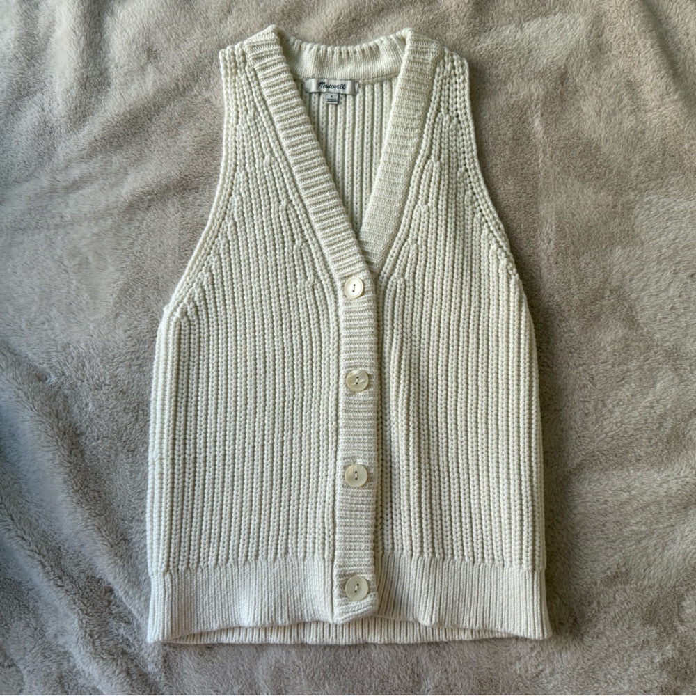 NWOT Madewell Cutaway Sweater Vest Bright Ivory Size S - Picture 2 of 12